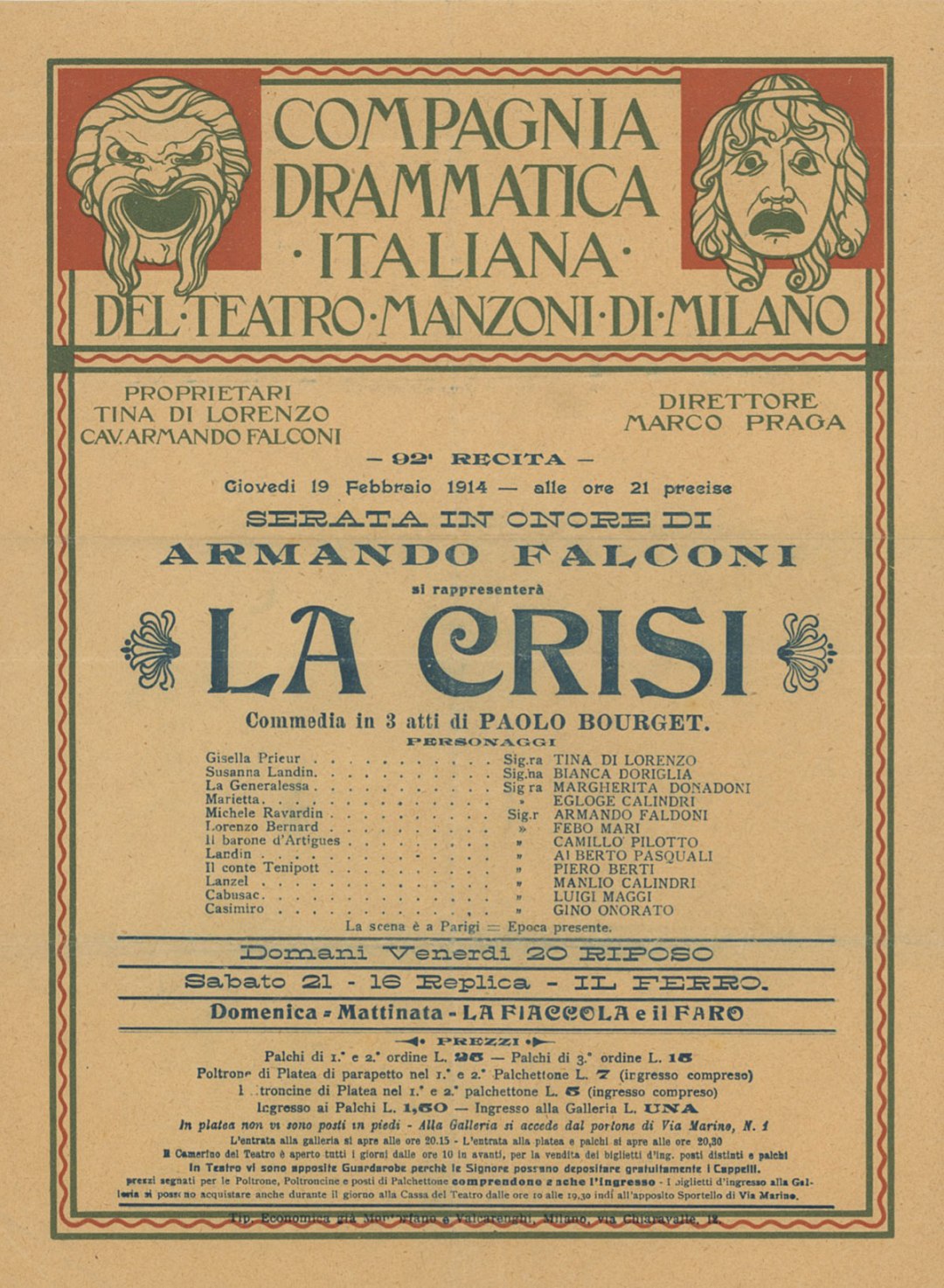 Compagnia Drammatica Italiana del Teatro Manzoni 1914